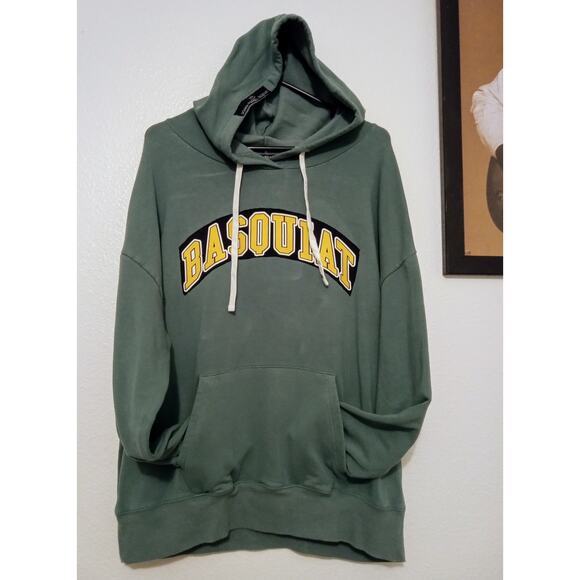 Upcycled Handsewn Ooak Sage Hoodie Basquiat 1981 Art Buffalo David Bitton SZ XL - Picture 1 of 6